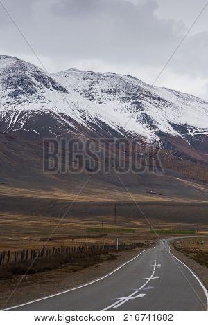 Federal highway Chuysky tract passing through the Altai Mountains. Russia, the Altai Republic