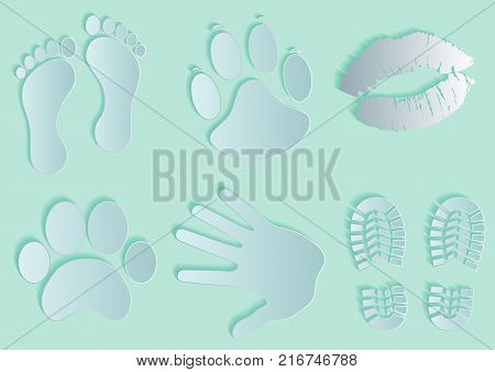 prints of hands, feet, lips, paws of animals Paper art