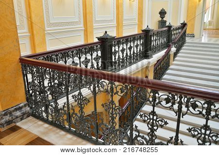 Looking Down A Marble Staircase In The Grand Gatchina Palace