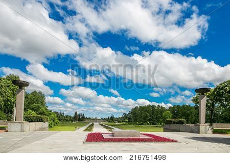 Petersburg, Russia - July 2, 2017: Piskaryovskoye Memorial Cemetery. Place Of Mass Graves Of Victims