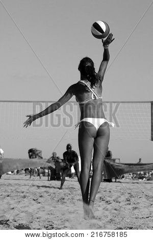 black and white feminography of women's beach volleyball