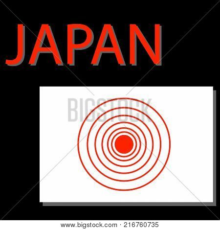 Japan flag with epicenter of strong earthquake