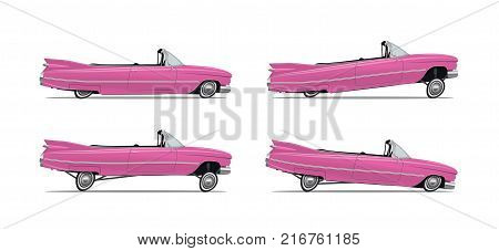 Vector Illustration of the Classic Cartoon American Car lowrider in different positions. Side view. Template for your poster flyer banner etc. for your event.