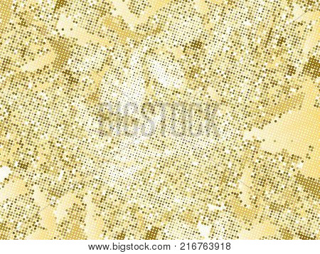 Gold sequins texture. Abstract halftone background. Vector golden pattern of round elements