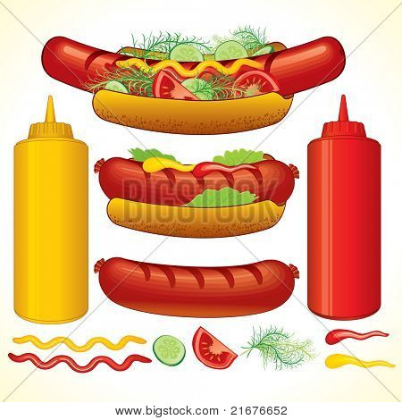 Conjunto de comida rápida y Snacks, ilustraciones vectoriales, aisladas en blanco