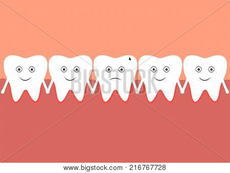 A row of teeth in the oral cavity. Easy degree of caries