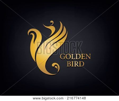 Golden Phoenix, bird brand, animal logo, luxury brand identity for hotel fashion and sports brand concept. Vector design, company identity