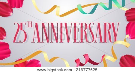 25 years anniversary vector icon, logo. Graphic design element with numbers, rose petals for 25th anniversary celebration