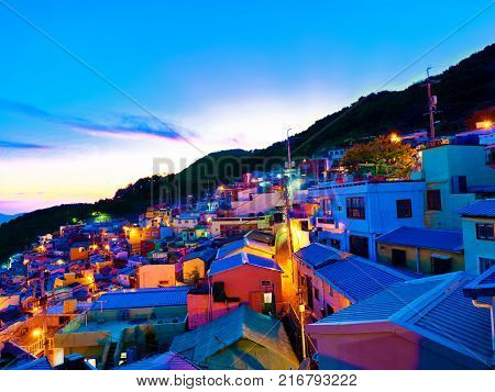 busan gamcheon culture village sunset cityscape in south korea