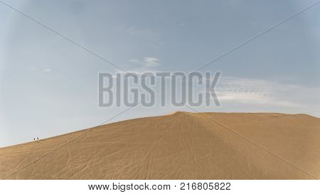 Huacachina Peru - August 2017: Huacachina desert and dunes of sand in Ica region Peru.