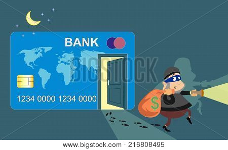 Thief. Credit card. Robbery Animation Vector illustration