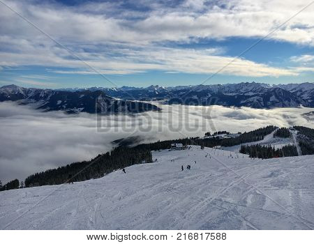 Ski Run At The Austrian Ski Area Schmitten In The Tyrolean Alps