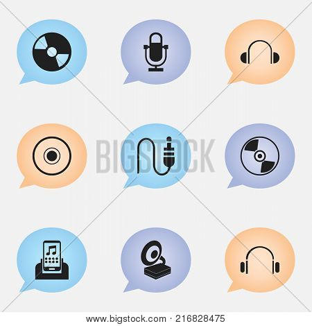 Set Of 9 Editable Melody Icons. Includes Symbols Such As Cd, Disc, Earflaps And More