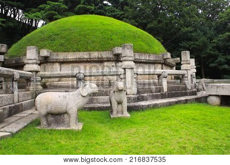 Tombs of King Kongmin (Konmin-van), Koryo Dynasty, 14th-century mausoleum, Haeson-ri, Kaesong City, North Korea (DPRK). UNESCO world heritage site