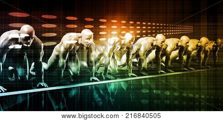 Determination and Determined Team Running a Race 3D Render