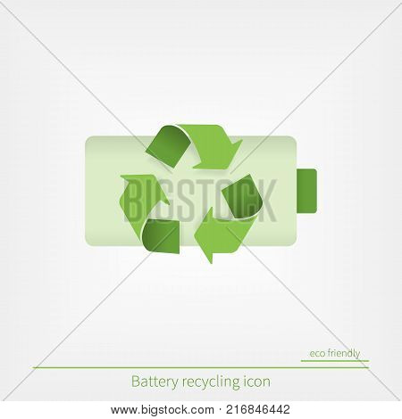 Battery recycling line icon in flat style. Reuse, reduce, recycle. ecologic sign in green material design
