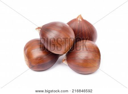 Tasty ripe chestnuts isolated on a white background