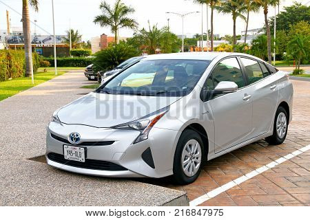 Acapulco Mexico - May 28 2017: Hybrid motor car Toyota Prius in the city street.