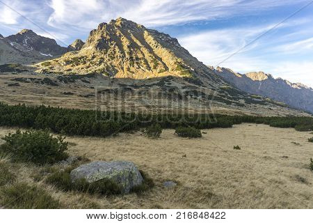 Kozi Wierch and Valley of Five Polish Ponds in autumn. Tatra Mountains.