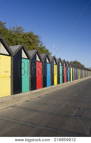 Colourful Beach Huts at Lowestoft Suffolk England