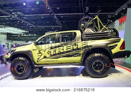 DUBAI UAE - NOVEMBER 18: Toyota Hilux Xtreme Concept car is on Dubai Motor Show 2017 on November 18 2017
