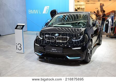 DUBAI UAE - NOVEMBER 18: The BMW i3s electric car is on Dubai Motor Show 2017 on November 18 2017