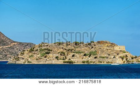 The old fortress on the island of Spinalonga in the Gulf of Mirabello Crete Greece 