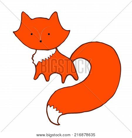 Cute cartoon little fox, isolated on white background. Vector hand drawing illustration fanny animal, doodle, scribble style. Background  beautiful fox.