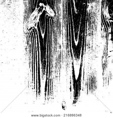 Grunge old wood black cover template. Wooden dry planks distressed overlay texture with knot. Weathered rural grainy timber backdrop. Aged dried board creative element. EPS10 vector.