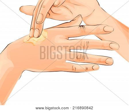 Vector Woman Hands With Cream or propolis, Cartoon illustration