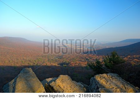 Rocky Overlook at Hawk Mountain Pennsylvania in Late Afternoon.