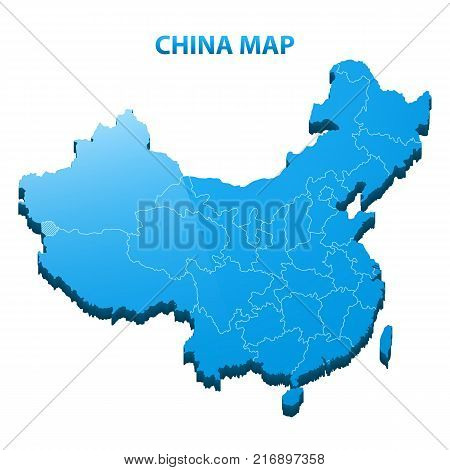 Highly detailed three dimensional map of China with regions border