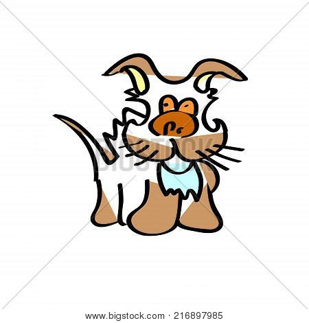Little dog brown. Hand drawn. Children s pencil drawing simulation. Handmade.