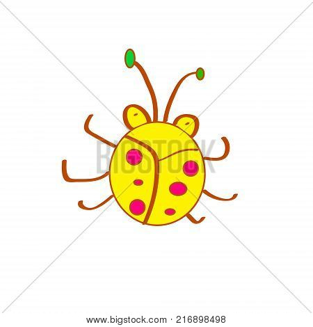 Ladybug small icon. Yellow lady bug sign isolated on white background. Insect cartoon beetle. Symbol of nature spring or summer. Vector illustration