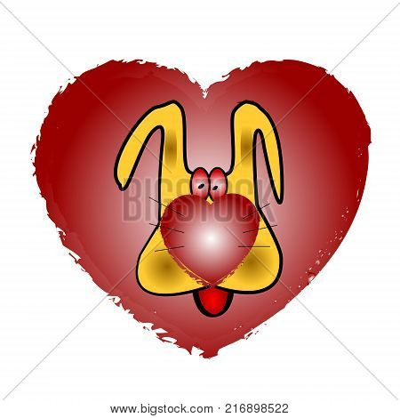 Like yellow dog on the background of beautiful heart. Symbol of the year of the dog. Vector illustration.