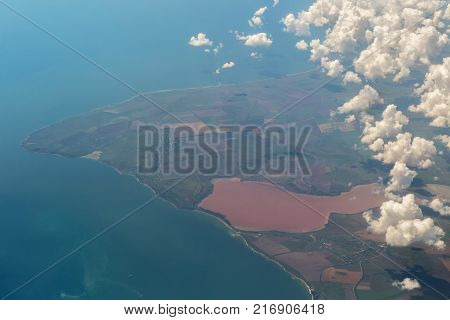Koyashskoye a salt lake on the coast of the Kerch Peninsula in Crimea, separated from the Black Sea by a strip of land.