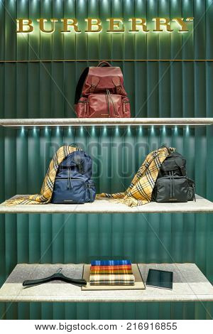 ROME, ITALY - CIRCA NOVEMBER, 2017: Burberry bugs on display at a second flagship store of Rinascente in Rome.