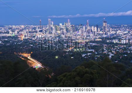 View Of Brisbane And Surrounding Suburbs From Mount Coot-tha At Night.