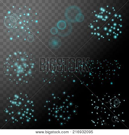 Sparkle star glotter set. Vector abstract transparent elements. White dust trail particles isolated. Magic shine effect
