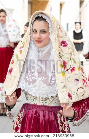 CAGLIARI, ITALY - MAY 1, 2014: 358 Religious Procession of Sant'Efisio, parade of traditional Sardinian costumes - Sardinia