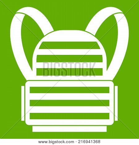 Military backpack icon white isolated on green background. Vector illustration