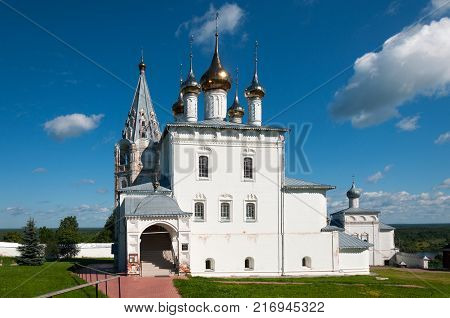 Holy Trinity Monastery of St. Nicholas on Puzhalova mountain in Gorokhovets in summer, Gorokhovets, Russia.