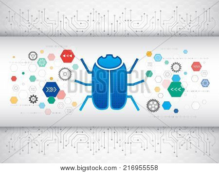 Futuristic circuit board on the grey background. Digital technology protection concept. Hacking and ciber crimes data security.