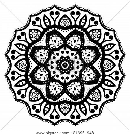 Flower Mandala. Vintage decorative elements. Oriental pattern, vector illustration. Coloring book page. Islam, Arabic, Indian, moroccan spain turkish mystic ottoman motifs
