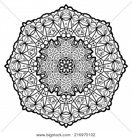 Flower Mandala. Vintage decorative elements. Oriental pattern, vector illustration. Coloring book page. Islam, Arabic, Indian, moroccan spain turkish mystic ottoman motifs