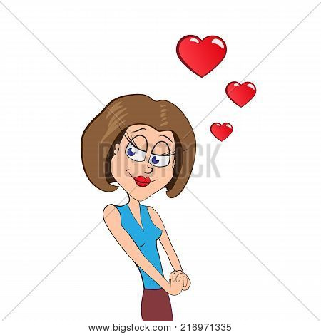 Cartoon woman in love. EPS10 vector illustration.