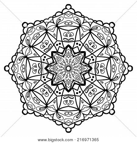 Flower Mandala. Vintage decorative elements. Oriental pattern, vector illustration. Coloring book page. Islam, Arabic, Indian, moroccan spain turkish mystic ottoman motifs