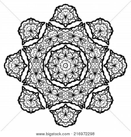 Flower Mandala. Vintage decorative elements. Oriental pattern, vector illustration. Coloring book page. Islam, Arabic, Indian, moroccan spain turkish mystic ottoman motifs