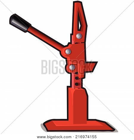 Red hi-lift or hi-jack isolated on white background. Vector cartoon close-up illustration.