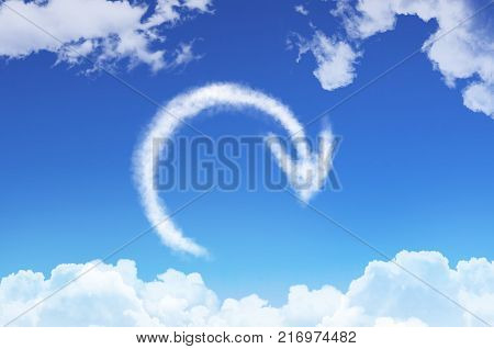 Recycle sign, reload from the clouds against the blue sky